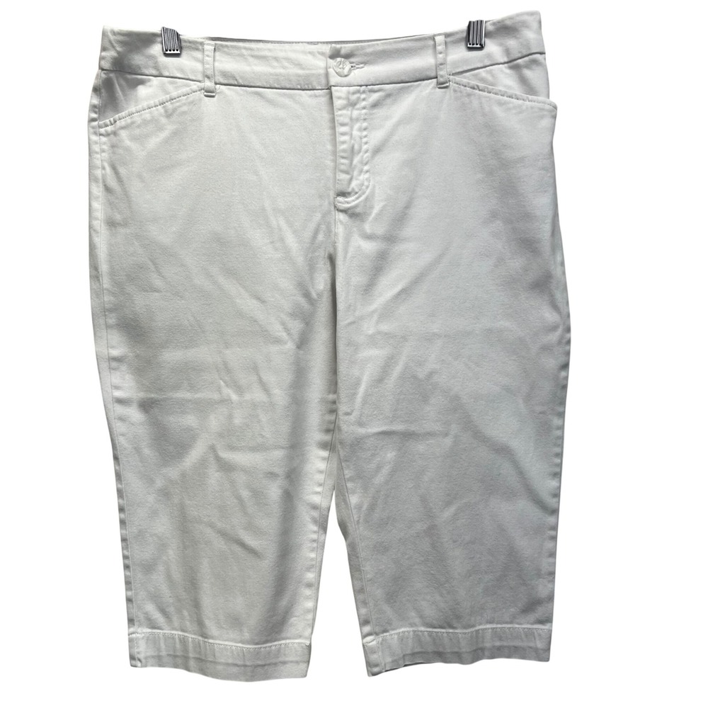 St Johns Bay White Capri Pants Womens 14P Cropped Mid‎ Rise Straight Leg Casual